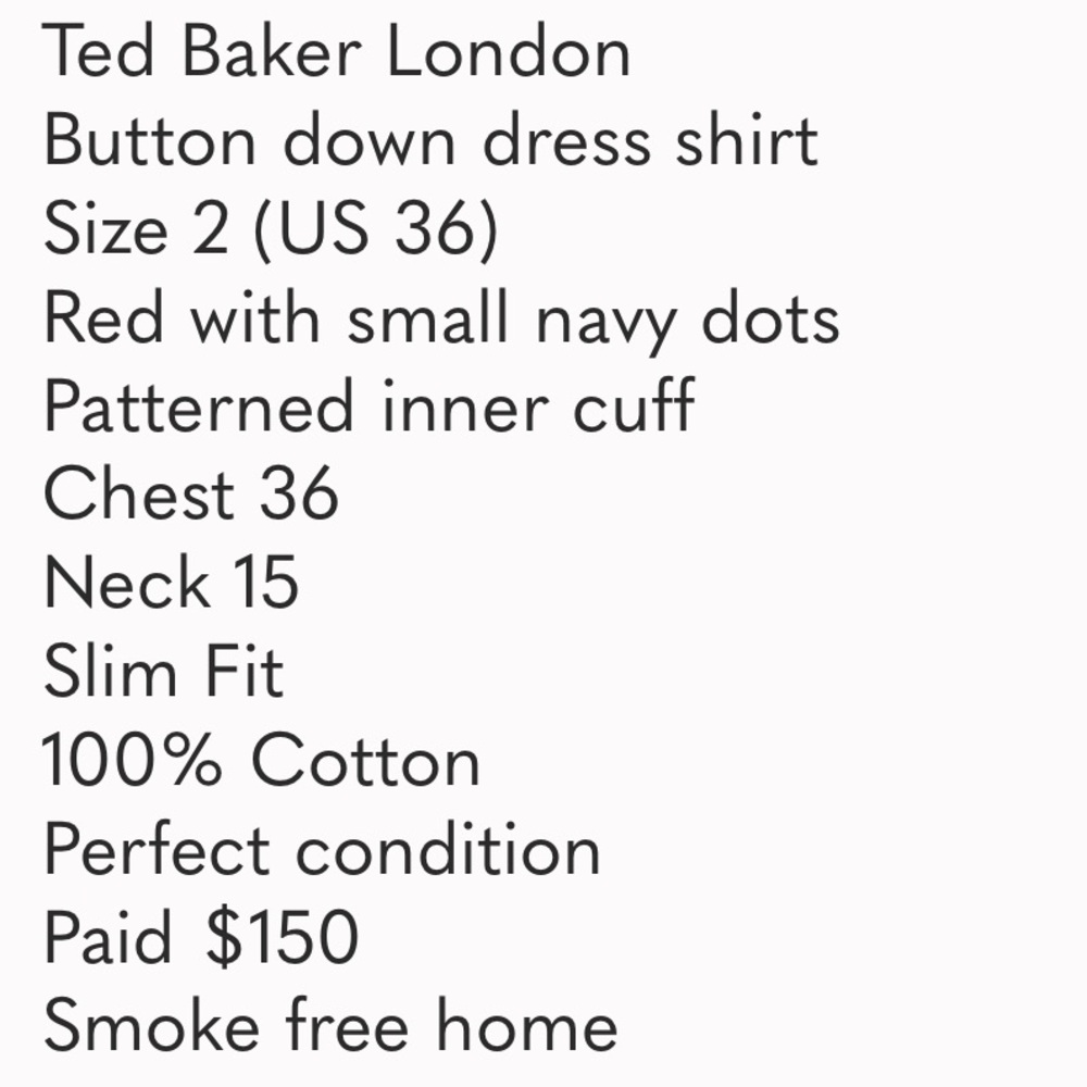 Ted Baker London Men's Dress Shirt Neck Size 15 Gorgeous, Mint Condition - Picture 4 of 9